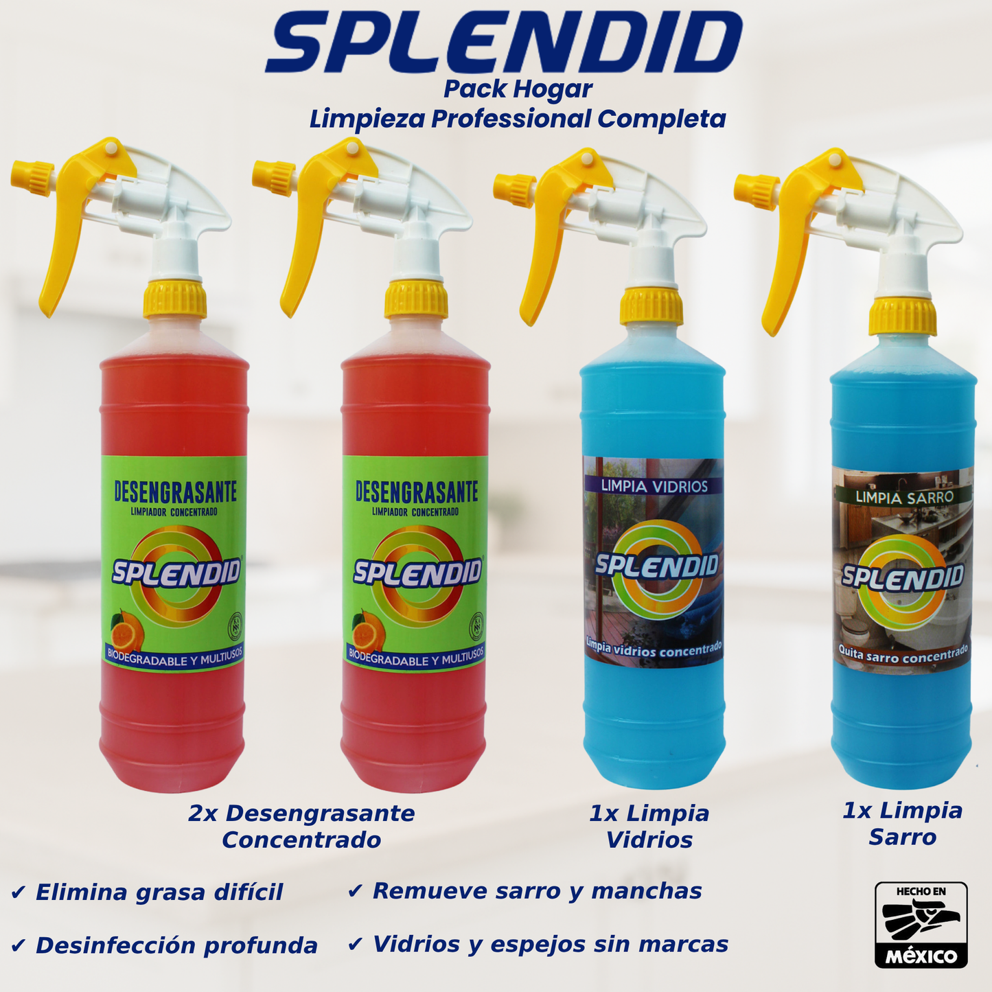 Pack Hogar - Kit de Limpieza Profesional para Superficies, Pisos y Vidrios